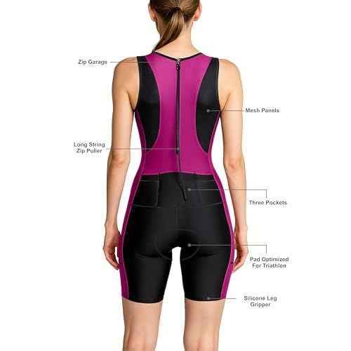 Wixen Women¡¯s Triathlon Suit ? Padded One-Piece Sleeveless Trisuit with Rear Zipper for Running, Swimming, Cycling