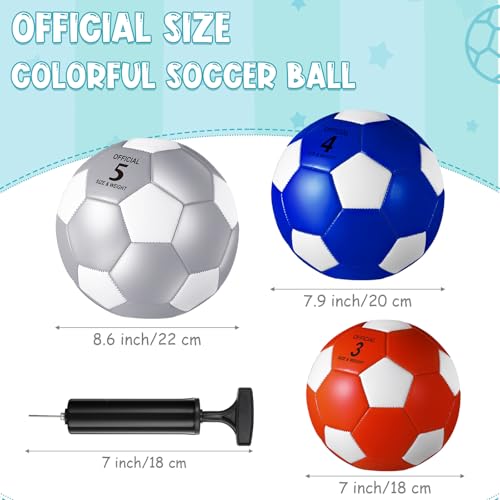 Soccer Balls Pack of 6 with Pump Size 3 Bright Colors for Kids & Recess
