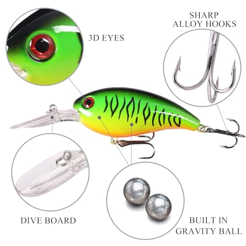 Deep Diving Crankbait Lures Kit - 8 Assorted Hard Swimbaits for Freshwater & Saltwater