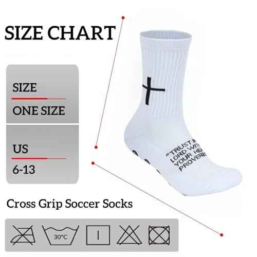 3 Pairs Cross Grip Soccer Socks for US 6-13 - Anti-Slip Christian Socks with Bible Verse
