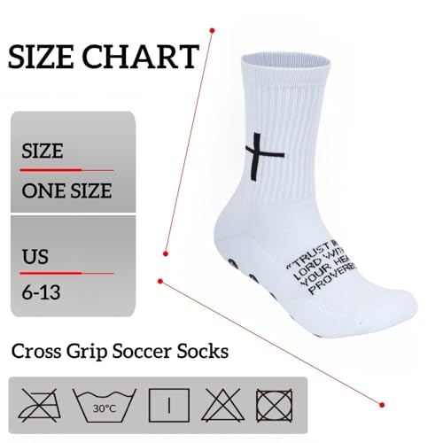 6 Pairs Cross Grip Soccer Socks for US 6-13 - Anti-Slip Christian Socks with Bible Verse, Jesus Sports Sock with Black and White Variation