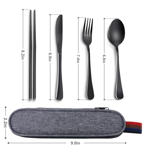 Reusable Travel Utensils Set with Case, Premium Stainless Steel Flatware, Portable Silverware for Lunch, Camping, Picnic, Travel Fork and Spoon Set, To Go Utensils, Dishwasher Safe