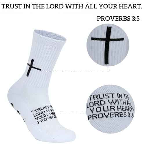 3 Pairs Cross Grip Soccer Socks for US 6-13 - Anti-Slip Christian Socks with Bible Verse