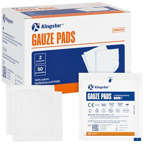 50 Pack 2x2 Inch Sterile Cotton Gauze Pads - Highly Absorbent Wound Dressings