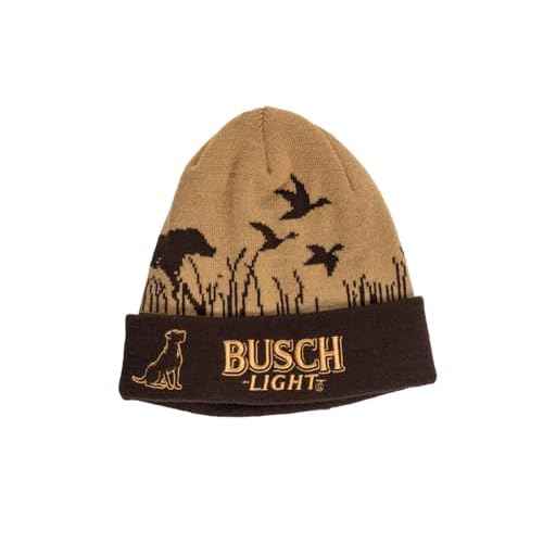 Calhoun Busch Light Hunting Beanie ? Warm Knit Winter Hat with Dog & Duck Design for Outdoor Enthusiasts Brown