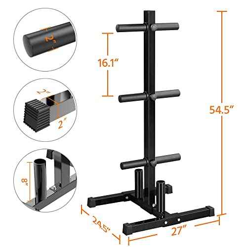 Yaheetech 2-inch Barbell Plate and Dumbbell Racks Tree Olympic Plate Rack Weight Bumper Plate Holder w/ 2 Bar Holder