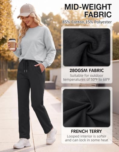 Women's Cotton Straight Leg Sweatpants - 28 Inch Petite & Large Black