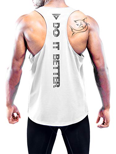 Boyzn Men's Workout Tank Tops 1 Pack Large White - Y-Back Athletic Sleeveless T-Shirts