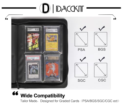 Black Slab Binder for Graded Cards Fits 40 PSA BGS SGC CGC - Premium 4-Pocket
