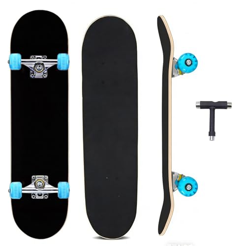 Black Complete Skateboard for Beginners Kids Teens 31x8 Double Kick Concave