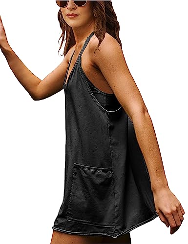 Lentta Womens Athletic Sleeveless Mini Dress with Built-in Shorts X-Small Black