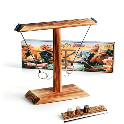 Small Ring Toss Game with Ladder - Kids & Adults Hook and Ring Throwing Set