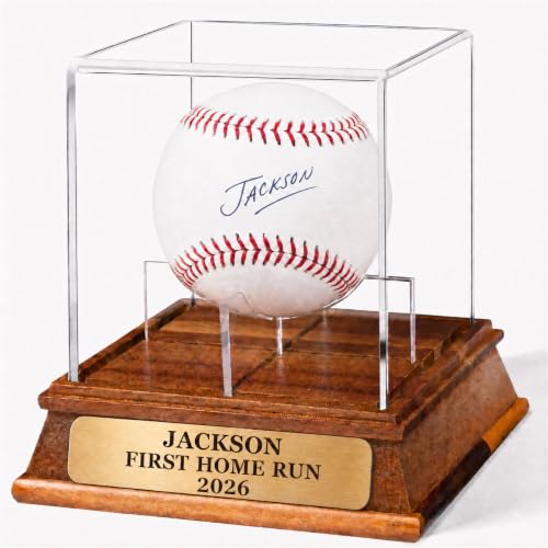 Personalized Baseball Display Case - Listing Variation: Baseball Display Case, Solid Wood Base, Clear Cover, Custom Nameplate, Holds 1 Baseball