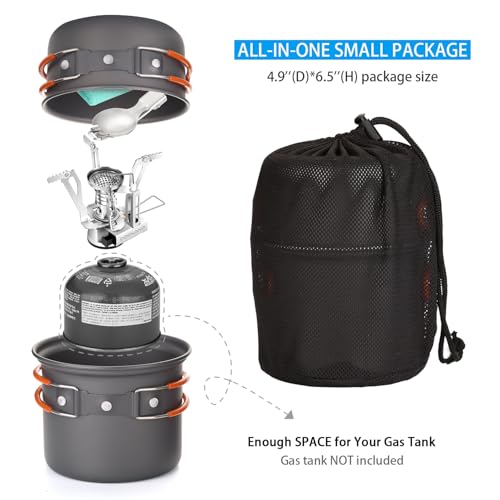 Camping Cookware Set with Pots Stove Spork & Carry Bag - Lightweight & Durable