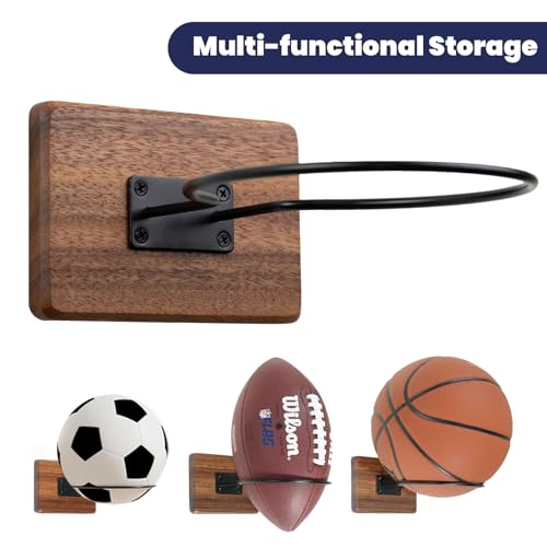 Acacia Wall Mount Basketball Holder Rack for Sports Balls - Set of 2