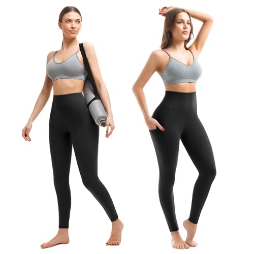 Walifrey Women's Leggings with Pockets - Full Length, Small-Medium, Black