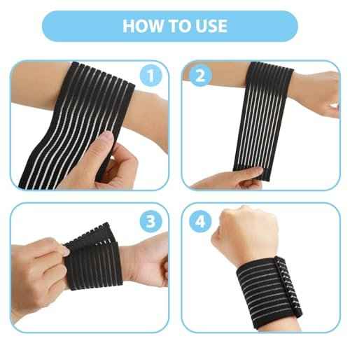 2 PCS Elastic Wrist Support Band Wrap Breathable Wrist Brace Adjustable Wrist Straps Support Relieves Wrist Pain Arthritis Tendonitis Sports Use for Men and Women Right & Left (Black)