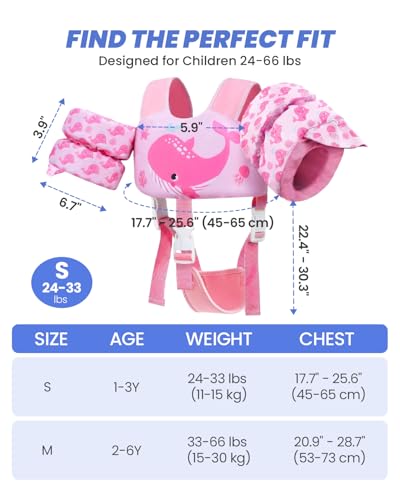 Toddler Swim Vest Puddle Jumper for 24-66 lbs Pink Whale Variation