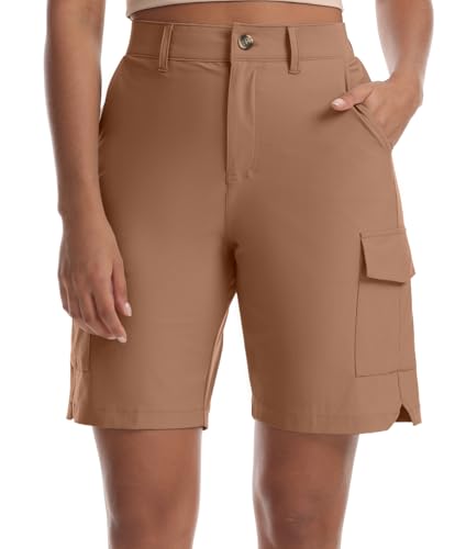 Women's Lightweight Cargo Shorts - Quick Dry Hiking Workwear Large Mocha