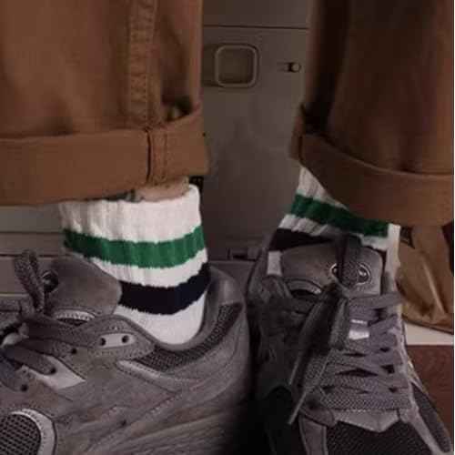 Women Striped Retro Novelty Crew Socks Sporty Thick Cotton Quarter Tube Socks