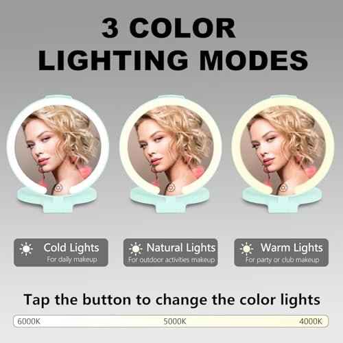 6.3 Inch Rechargeable Folding 10x Magnification Double Sided Makeup Mirror with Lights, Portable Travel Mirror for Women with Nearsightedness | Travel Essentials for Women