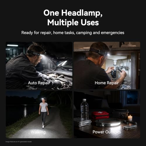 Rechargeable Headlamp 3 Pack with Wide 230° Beam for Adults - Black