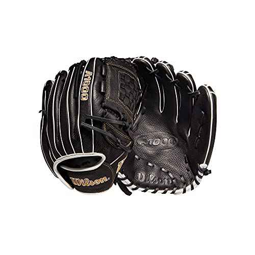 Wilson 2022 A1000 P12 12" Fastpitch Pitcher's Glove - Left Hand Throw, Black/Metallic Gold/White
