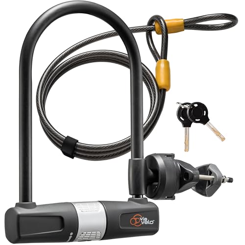 Heavy Duty Bike U Lock with 6FT Cable - Secure Bicycle Lock with Mounting Bracket