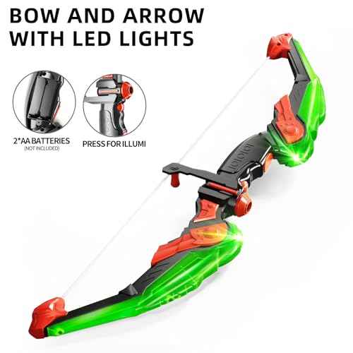 TEMI Bow and Arrow Set for Kids - Archery Toy Set - LED Light Up with Suction Cup Arrows, Target & Quiver, Indoor and Outdoor Toys for Children Boys Girls