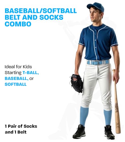Youth Baseball Socks and Belt Combo Small Columbia Blue - Kids Sports Gear
