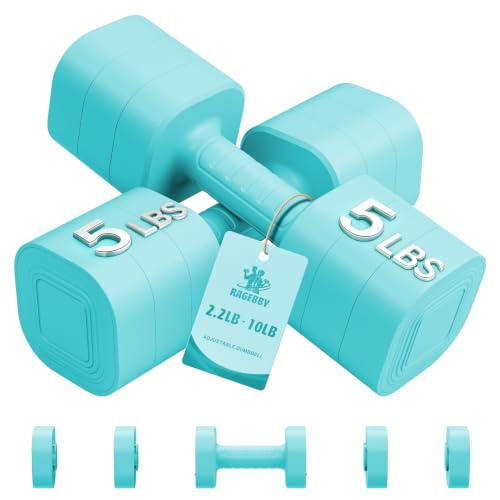 Adjustable Dumbbell Set of 2 - Mint Blue 10LB Weights for Home Workouts