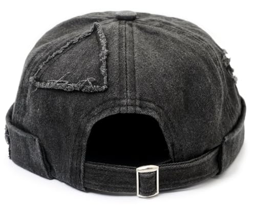 Mens Sailor Hat Brimless Denim Docker Cap Beanie Black - One Size