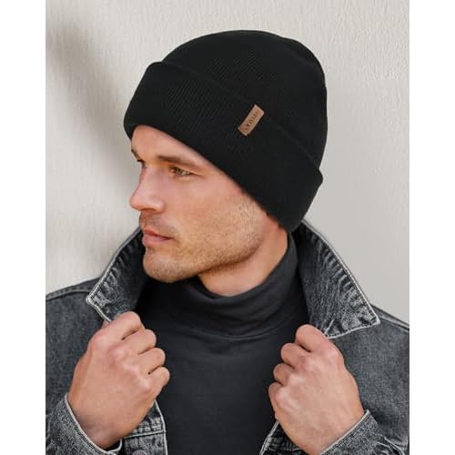 FURTALK Mens Beanie Fleece Lined Winter Hats Double Layered Stylish Knited Cuffed Plain Hat