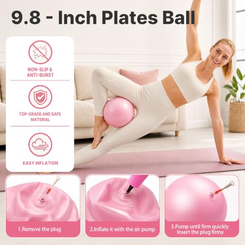Pink Pilates Equipment Set for Home Workouts - 21 PCS Pilates Kit with Ring & Ball
