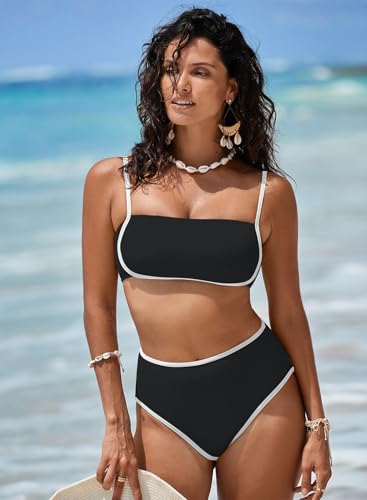Pink Queen Women's High Waisted Bikini Set Two Piece Swimsuit Color Block High Cut Bathing Suit for Beach
