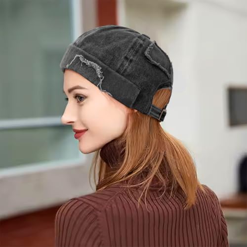 Mens Sailor Hat Brimless Denim Docker Cap Beanie Black - One Size