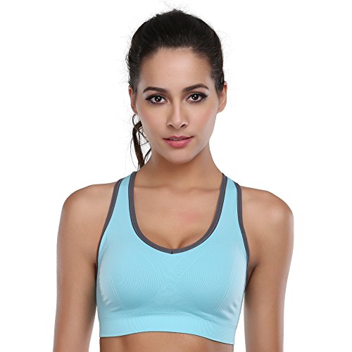 Women's Seamless Racerback Sports Bra High Impact Support 5 Pack - Black, Blue, Grey, Purple, Rose Red