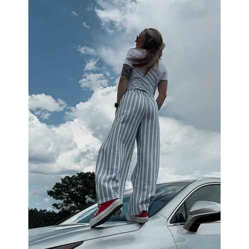 Aelfric Eden Baggy Wide Leg Sweatpants for Women Striped Sweat Pants Elastic Waist Lantern Trouser