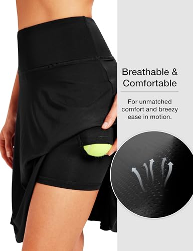 ZUTY 22-Inch Knee Length Golf Skort for Women with Pockets High Waist Tummy Control Black Large