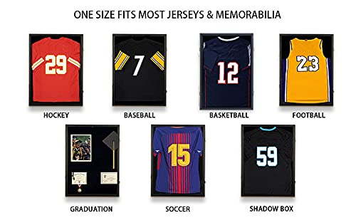 IHEIPYE Jersey Frame Display Case Shadow Box - Lockable with UV Protection Acrylic and Hanger for Baseball, Basketball, Football, Soccer, Hockey 2XL Sport Shirt and Uniform - Black