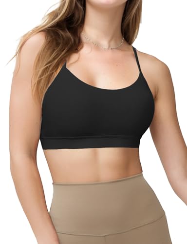 Medium Black and White 2-Pack Y Back Sports Bras for Women, Low Impact Padded Racerback Spaghetti Strap Workout Tops