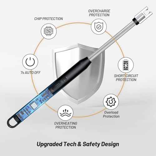 VEHHE Electric Lighter with 360¡Æ Flexible Neck, Flameless Windproof Long Candle Lighter with Led Battery Display, USB C Rechargeable with Hanging Hook for Gifts BBQ Fireworks (Black)