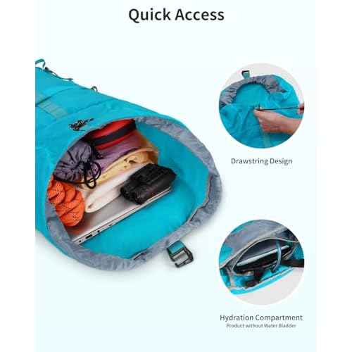 Blue Quartz Hiking Backpack 30L Lightweight Packable Backpack for Travel, Water Resistant Foldable Daypack for WoMen Men, Blue Green