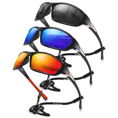 3 Pack Polarized Sports Sunglasses for Men, Mens Sunglasses Wrap Around UV Protection for Cycling Fishing Driving