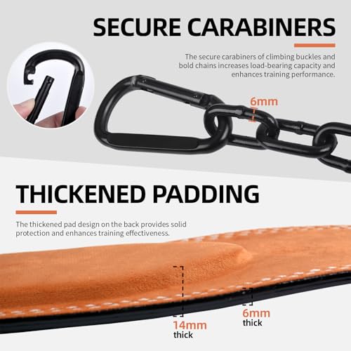 Heavy-Duty Leather Weight Lifting Dip Belt with Steel Chain - Brown