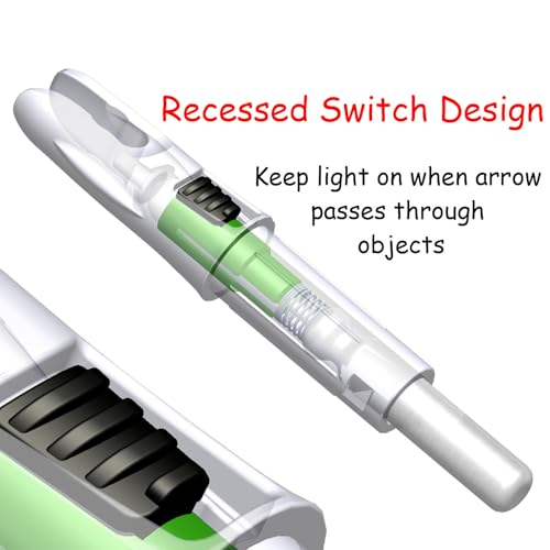 Lighted Arrow Nocks for Archery with ON/OFF Switch, Green, 165" Diameter - G Variation
