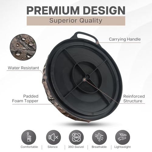 Camo Leaves Bucket Seat for 5-Gallon Yeti Buckets - Swivel Cushion with Padded Top for Outdoor Fishing Hunting Gardening