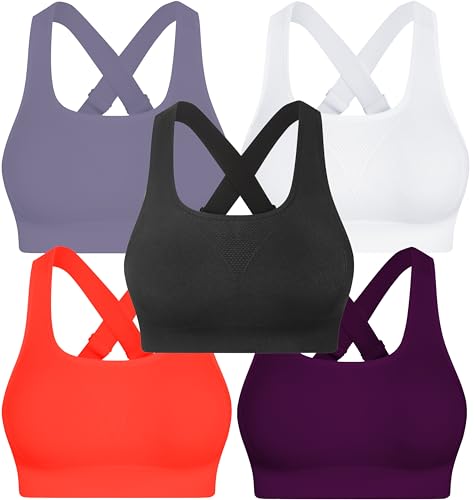 High Support Sports Bra for Women - Adjustable Straps Padded Cross Back Workout Yoga Running Black White Orangered Purple Grey 3X-Large