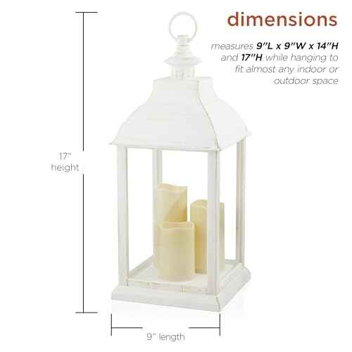 Alpine Corporation KPP604T-22 Outdoor Battery-Operated Lantern with Flickering LED Candle Lights for Patios, Gardens, Pathways, and Entryways, 22" H, White