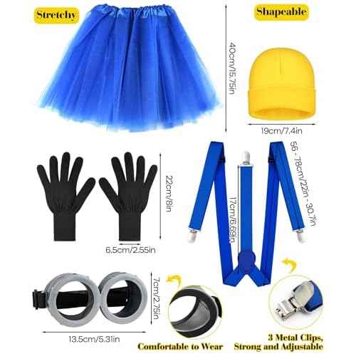 MEEZY 5 Pcs Yellow Halloween Costume Accessories Women Beanie Tutu Skirt Suspenders Goggles Cosplay Dress Up Supplies